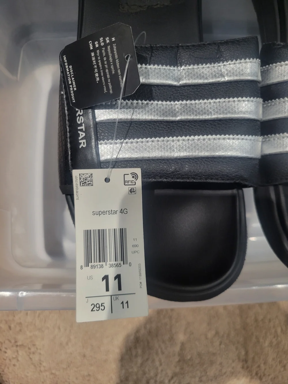Men's adidas Black Slides with Metallic Silver Stripes - Superstar 4G